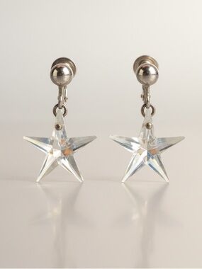 Vintage star screw back silver earrings no pierce